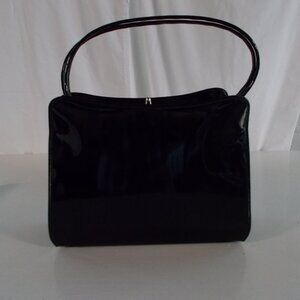 Vintage Theodor California black patent vinyl purse with gold-color hardware